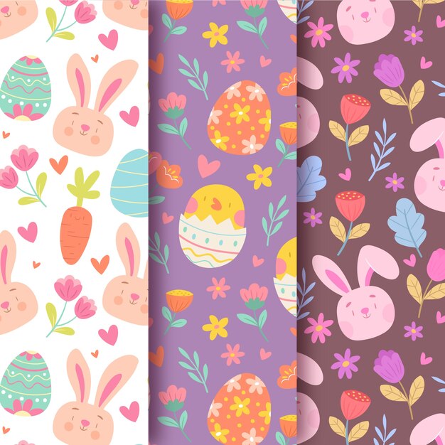 Colección de patrones de día de pascua dibujados a mano