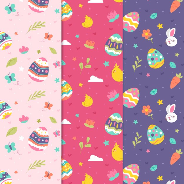 Colección de patrones de día de pascua dibujados a mano