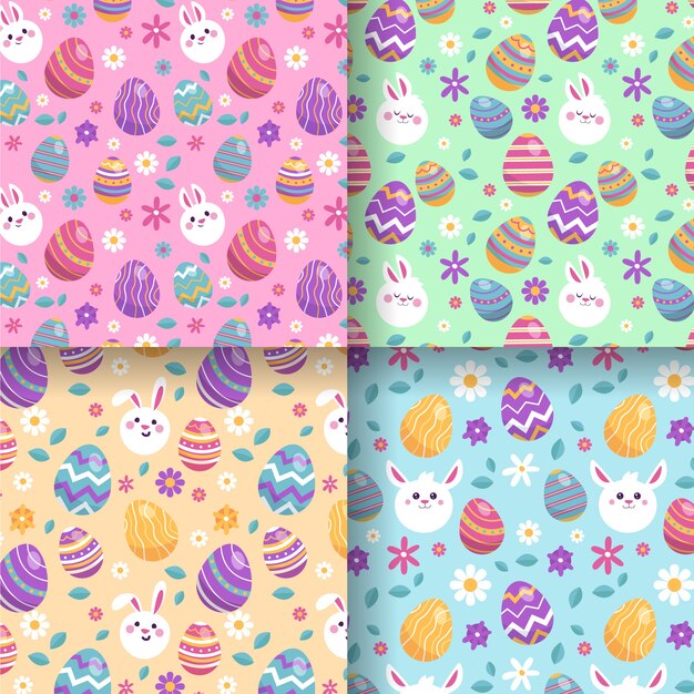 Colección de patrones del día de Pascua en diseño plano