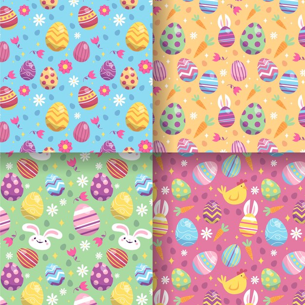 Colección de patrones del día de Pascua en diseño plano