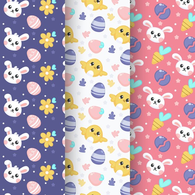 Colección de patrones de día de pascua de diseño plano