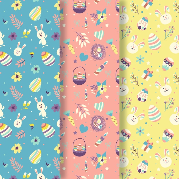 Colección de patrones del día de Pascua en diseño plano