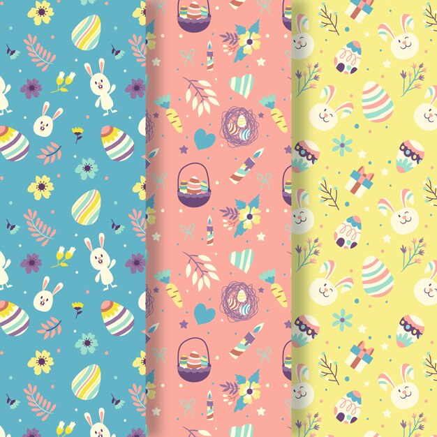 Colección de patrones del día de Pascua en diseño plano