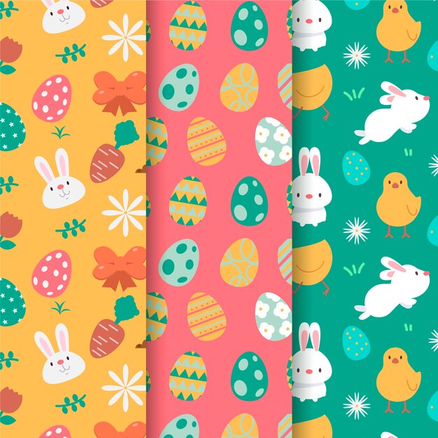 Colección de patrones de día de pascua de diseño plano