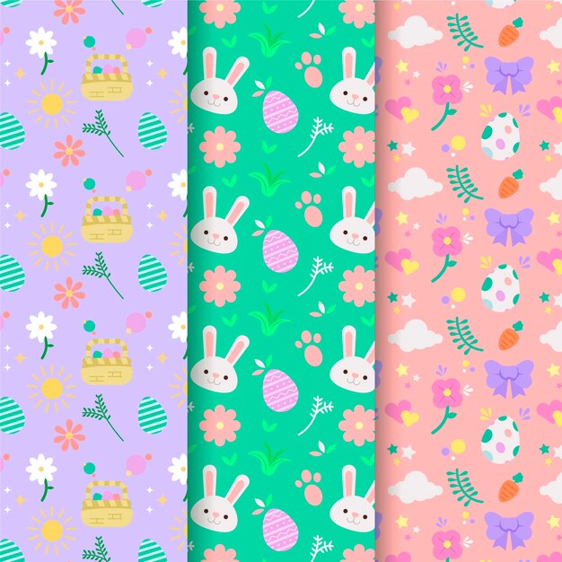Colección de patrones de día de pascua de diseño plano