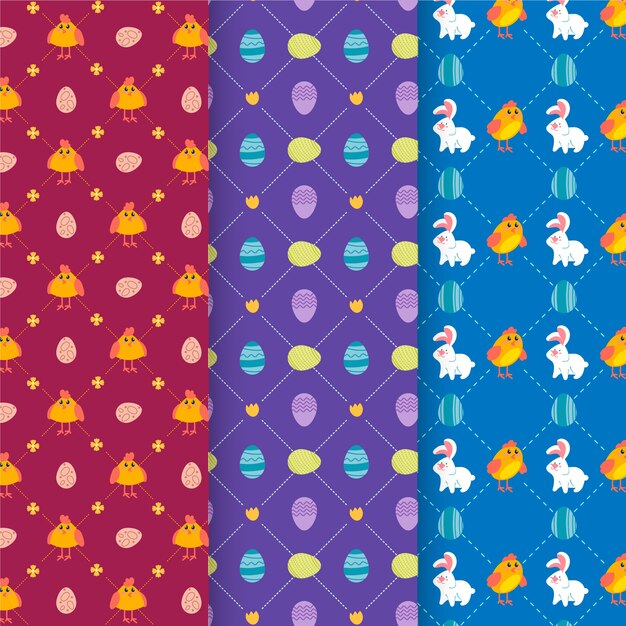 Colección de patrones de día de pascua de diseño plano