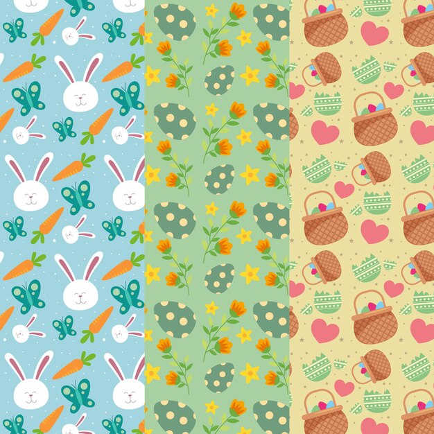Colección de patrones de día de pascua de diseño plano