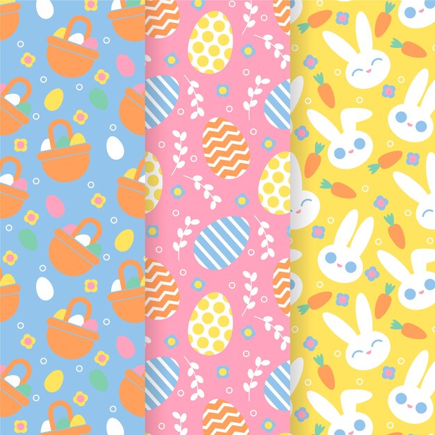Colección de patrones de día de pascua de diseño plano
