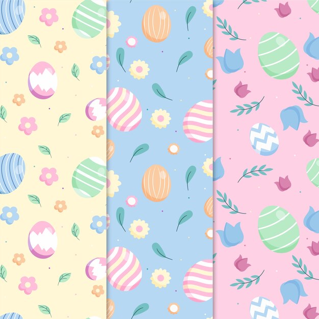 Colección de patrones de día de pascua de diseño plano