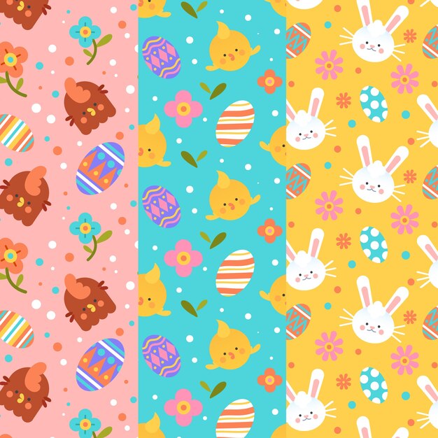 Colección de patrones del día de Pascua en diseño plano