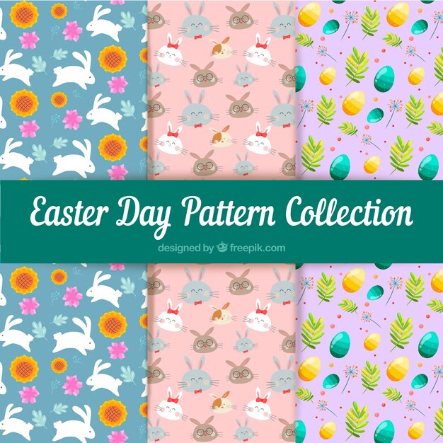 Colección de patrones de día de pascua con huevos y animales