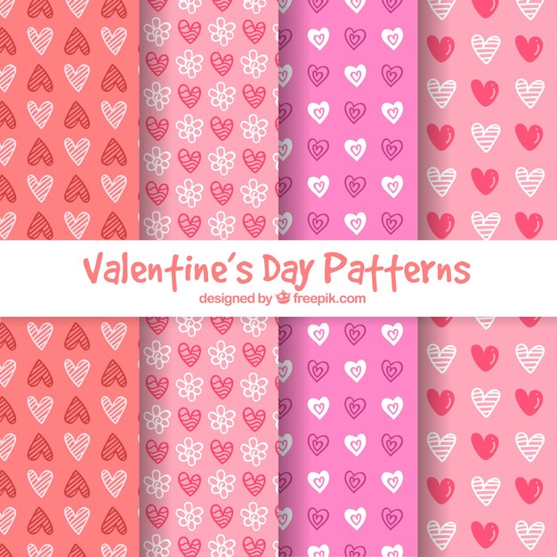 Colección de patrones de día de san valentín dibujados a mano