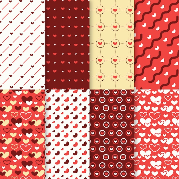 Colección de patrones del día de San Valentín en diseño plano
