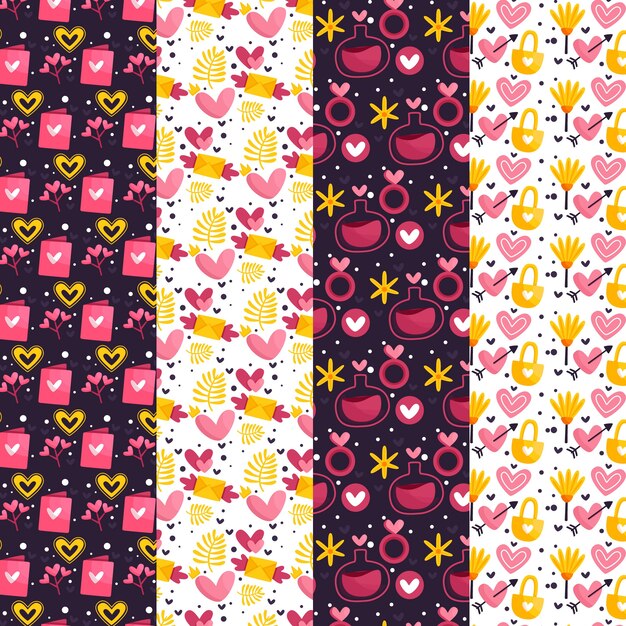 Colección de patrones de día de San Valentín de diseño plano