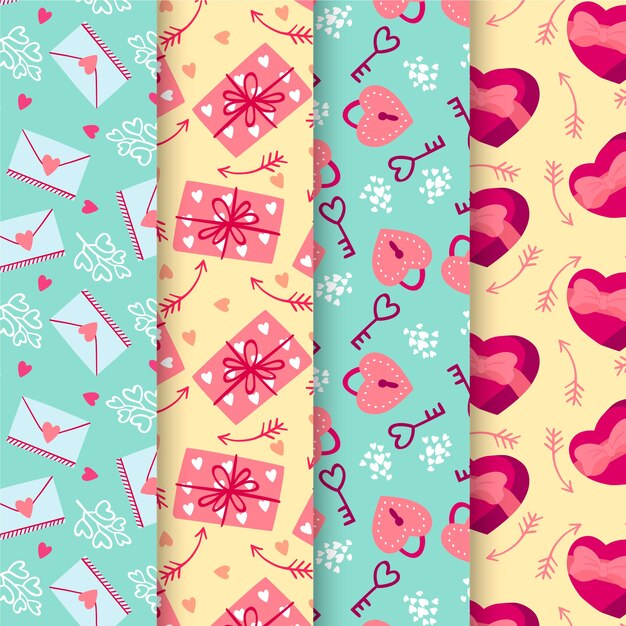 Colección de patrones de día de San Valentín de diseño plano