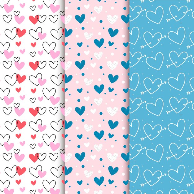 Colección de patrones de día de San Valentín de diseño plano