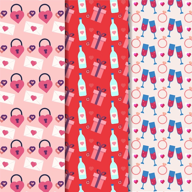 Colección de patrones de día de San Valentín de diseño plano