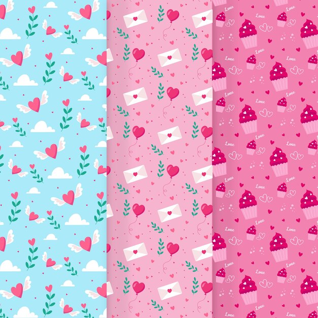 Colección de patrones de día de San Valentín de diseño plano