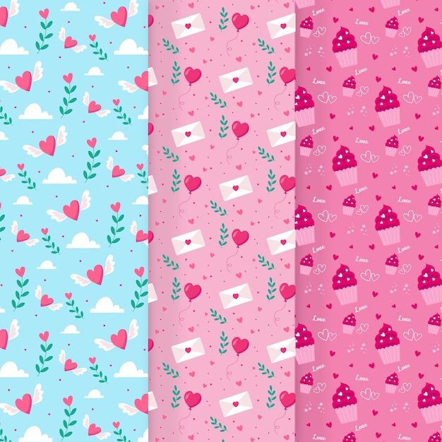 Colección de patrones de día de San Valentín de diseño plano