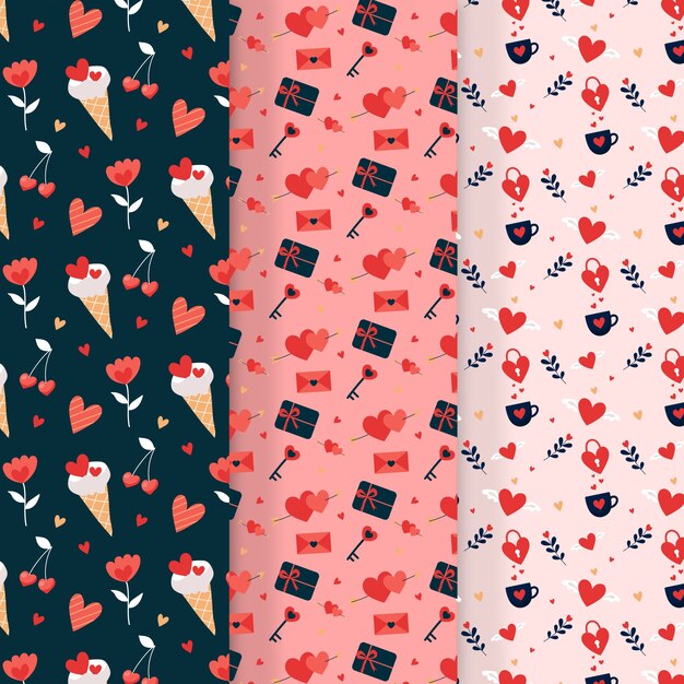 Colección de patrones de día de San Valentín de diseño plano