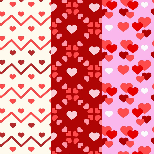 Colección de patrones de día de San Valentín de diseño plano