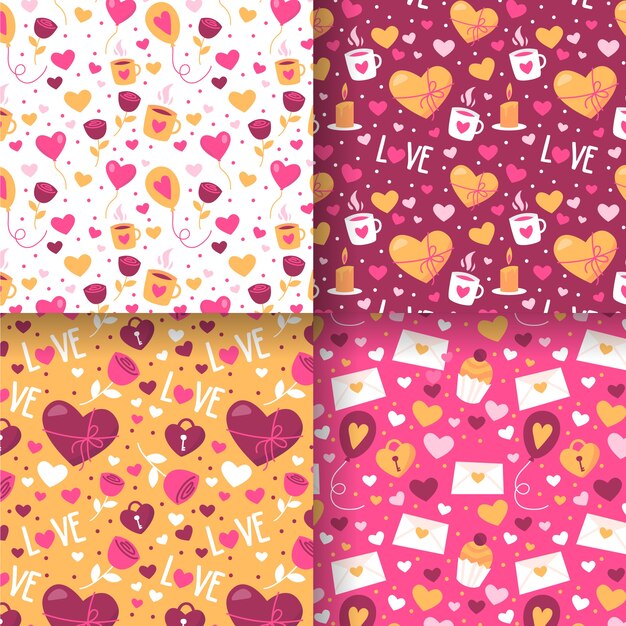 Colección de patrones de día de San Valentín de diseño plano