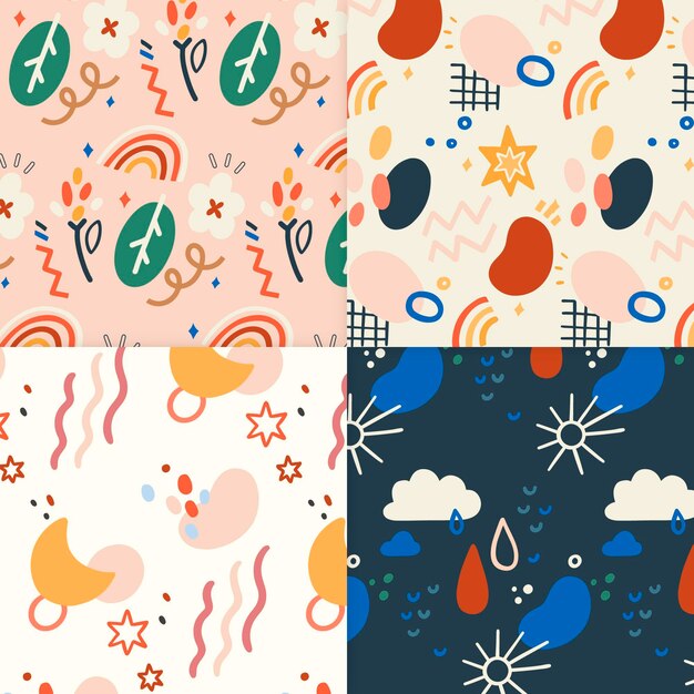 Colección de patrones dibujados a mano abstracta