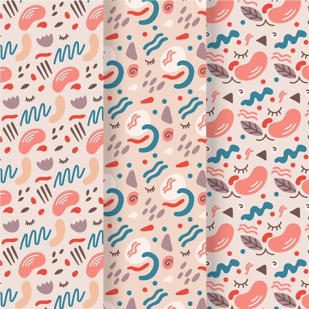 Colección de patrones dibujados a mano abstracta