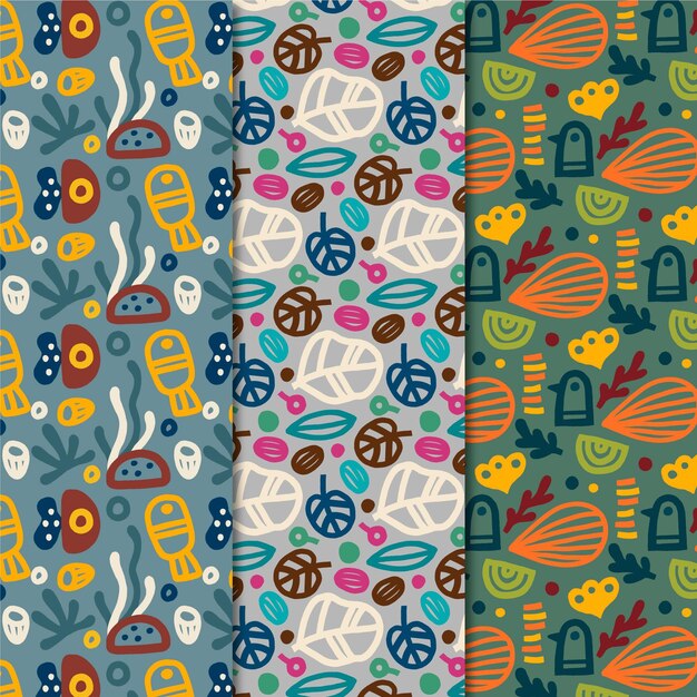 Colección de patrones dibujados a mano abstracta