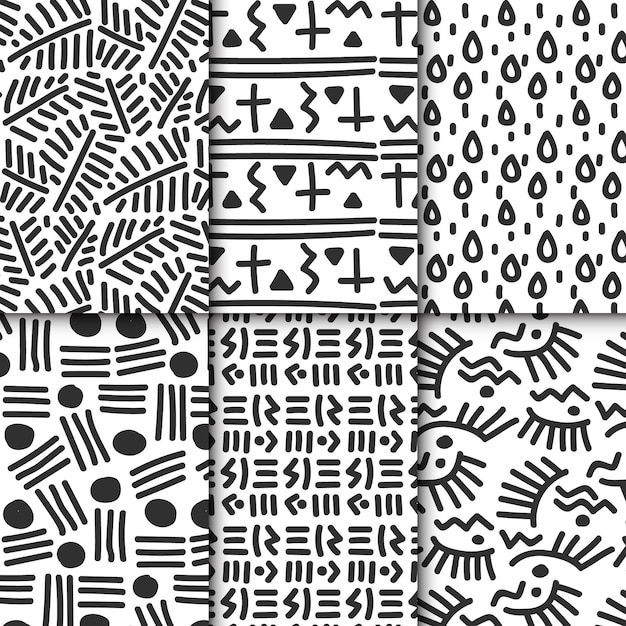 Colección de patrones dibujados a mano abstracta