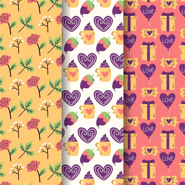 Colección de patrones dibujados a mano del día de San Valentín