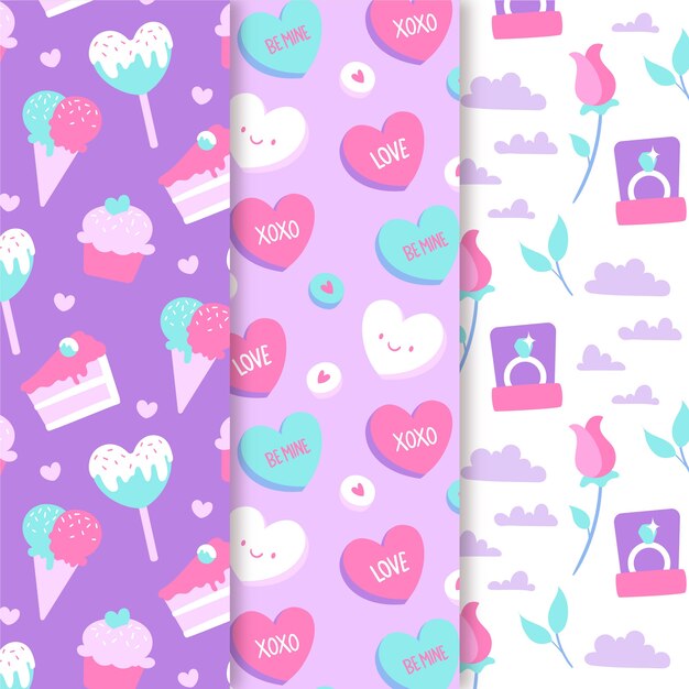 Colección de patrones dibujados a mano del día de San Valentín