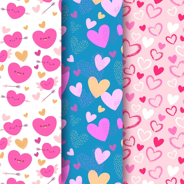Colección de patrones dibujados a mano del día de San Valentín