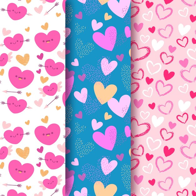 Colección de patrones dibujados a mano del día de San Valentín