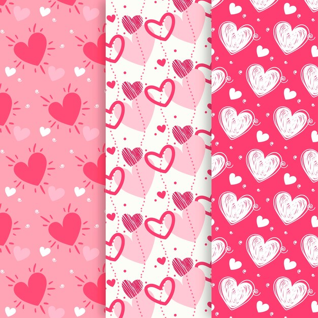 Colección de patrones dibujados a mano del día de San Valentín