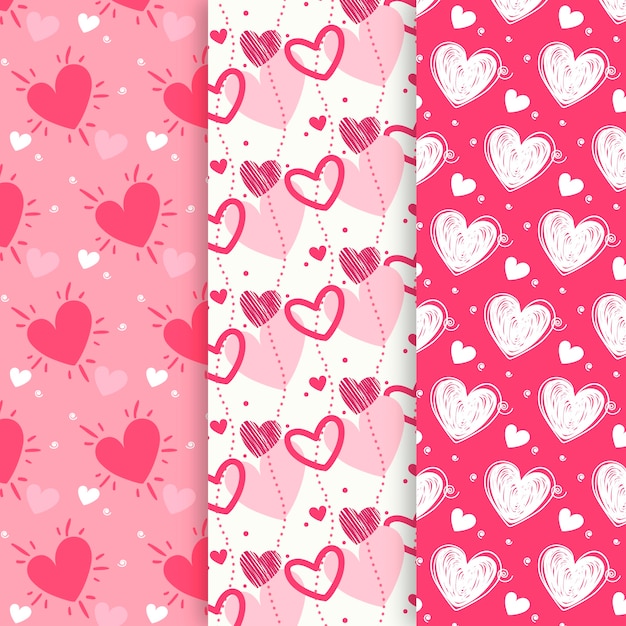 Colección de patrones dibujados a mano del día de San Valentín