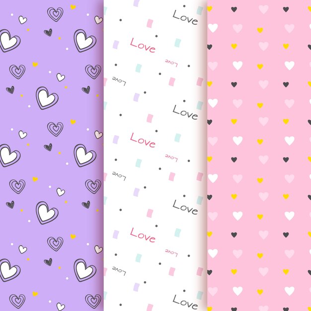 Colección de patrones dibujados a mano del día de San Valentín