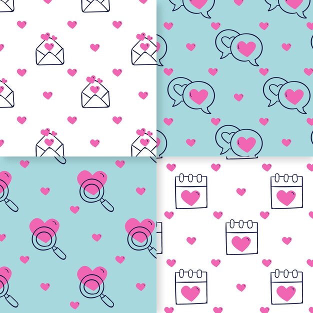 Colección de patrones dibujados a mano del día de San Valentín