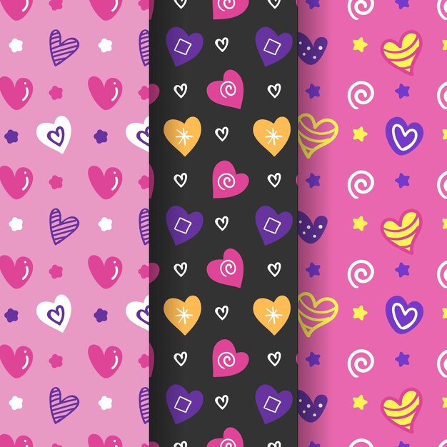 Colección de patrones dibujados a mano del día de San Valentín