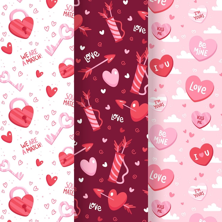 Vector gratuito colección de patrones dibujados a mano del día de san valentín