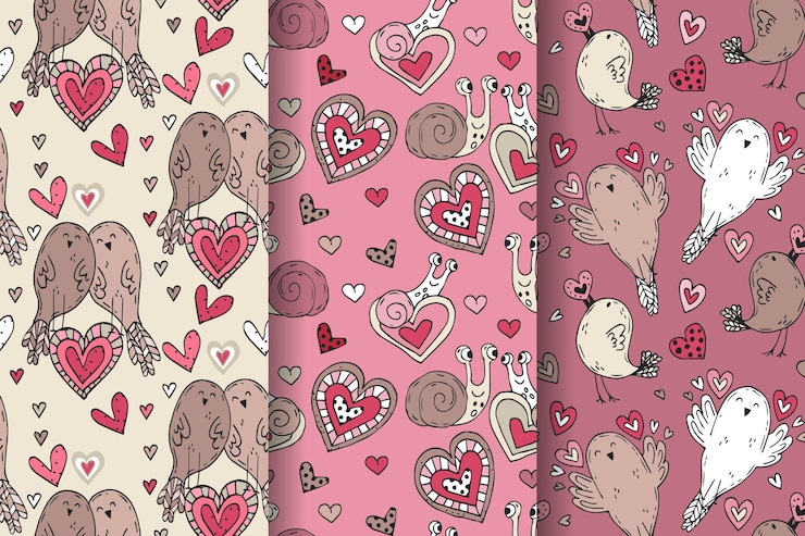 Vector gratuito colección de patrones dibujados a mano del día de san valentín