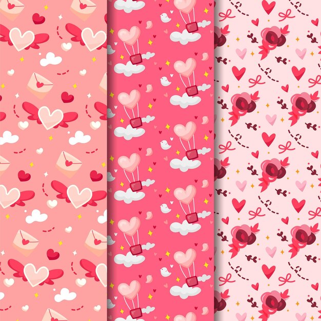 Colección de patrones dibujados a mano del día de San Valentín