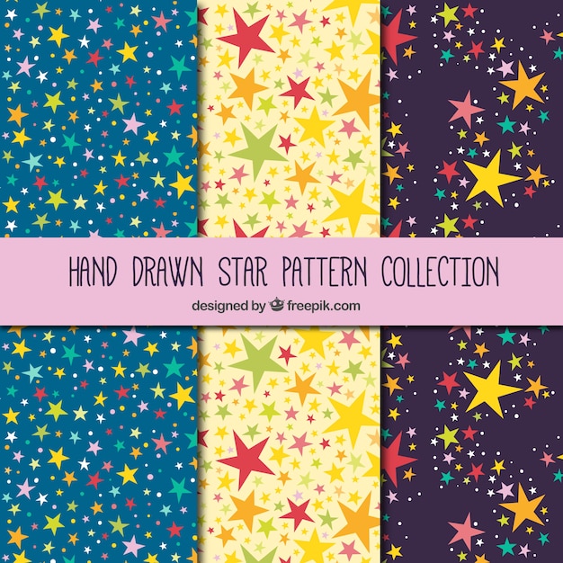 Colección de patrones dibujados a mano con estrellas de colores