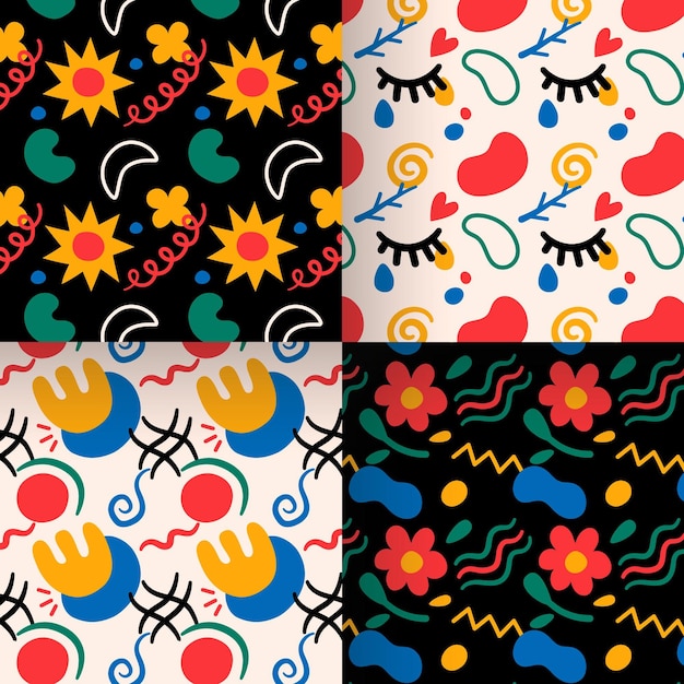 Colección de patrones dibujados a mano floral abstracto