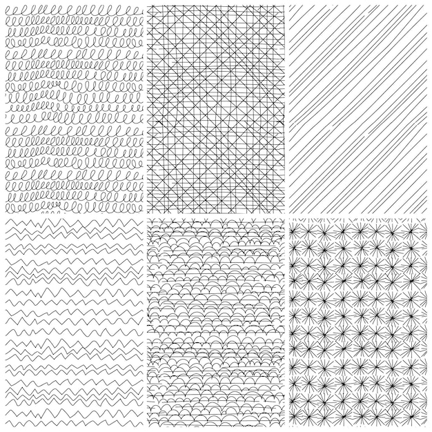 Colección de patrones dibujados a mano de grabado