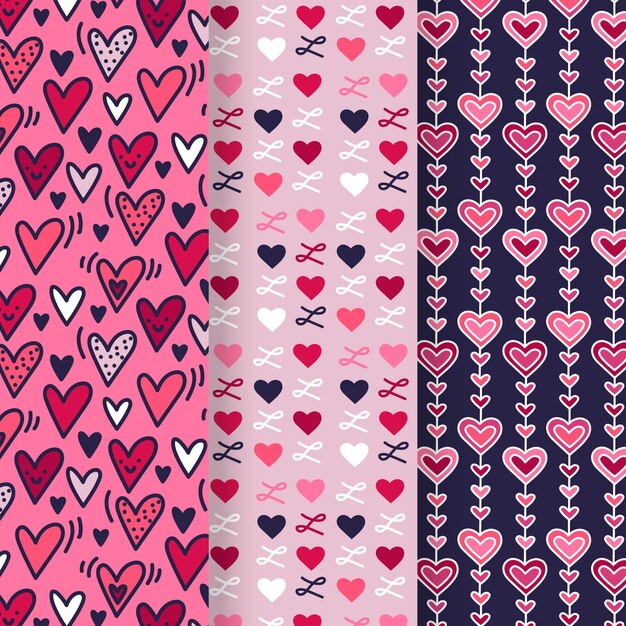 Colección de patrones dibujados a mano de San Valentín