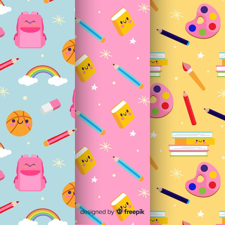 Vector gratuito colección de patrones dibujados a mano de vuelta a la escuela