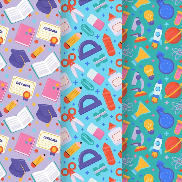 Colección de patrones dibujados a mano de vuelta a la escuela