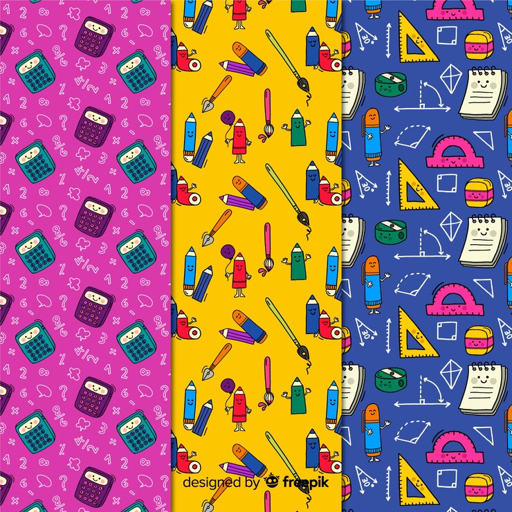 Vector gratuito colección de patrones dibujados a mano de vuelta a la escuela
