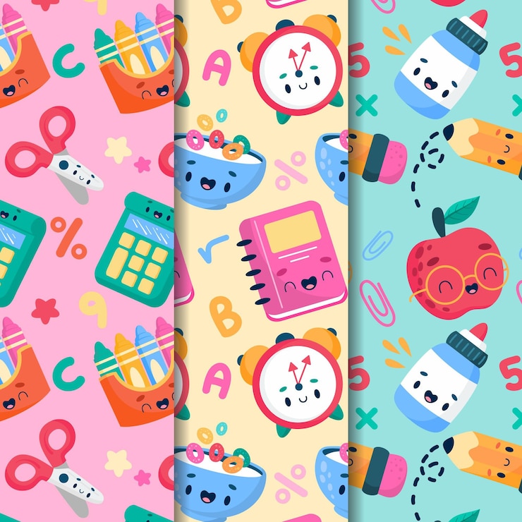 Vector gratuito colección de patrones dibujados a mano de vuelta a la escuela
